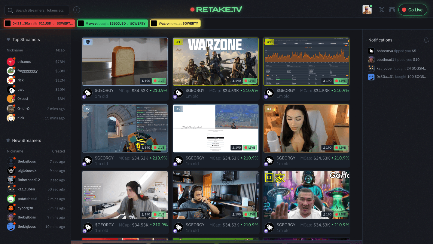 Retake.tv - webapp project by NFW Web Studio